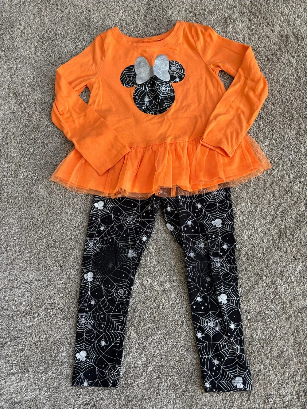 jumping beans Orange Tulle Tutu Top with Black Spiderweb Leggings Set